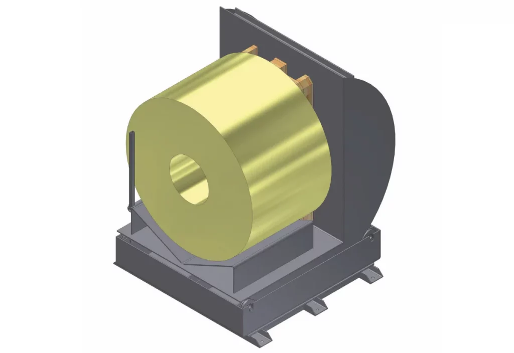 Coilwender von ALFATEC mit mechanischer Sicherung und Palette – Seitenansicht
