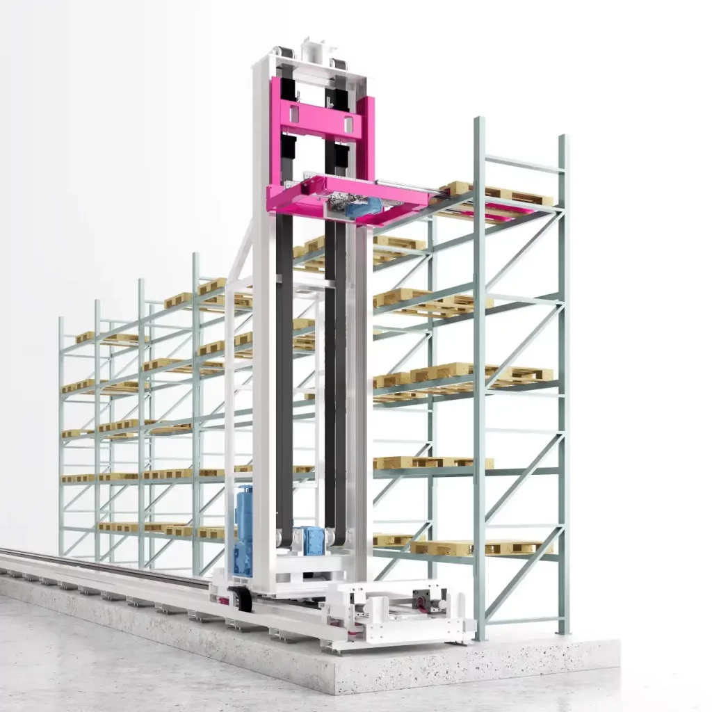 The rack handling device from ALFATEC is used for transportation in intralogistics.