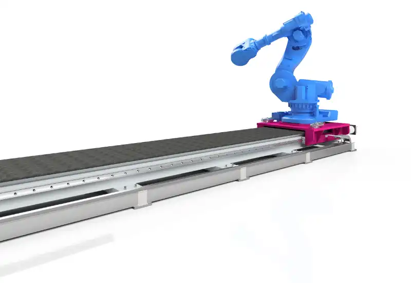 Heavy-duty linear unit with robot travel axis as 3D rendering