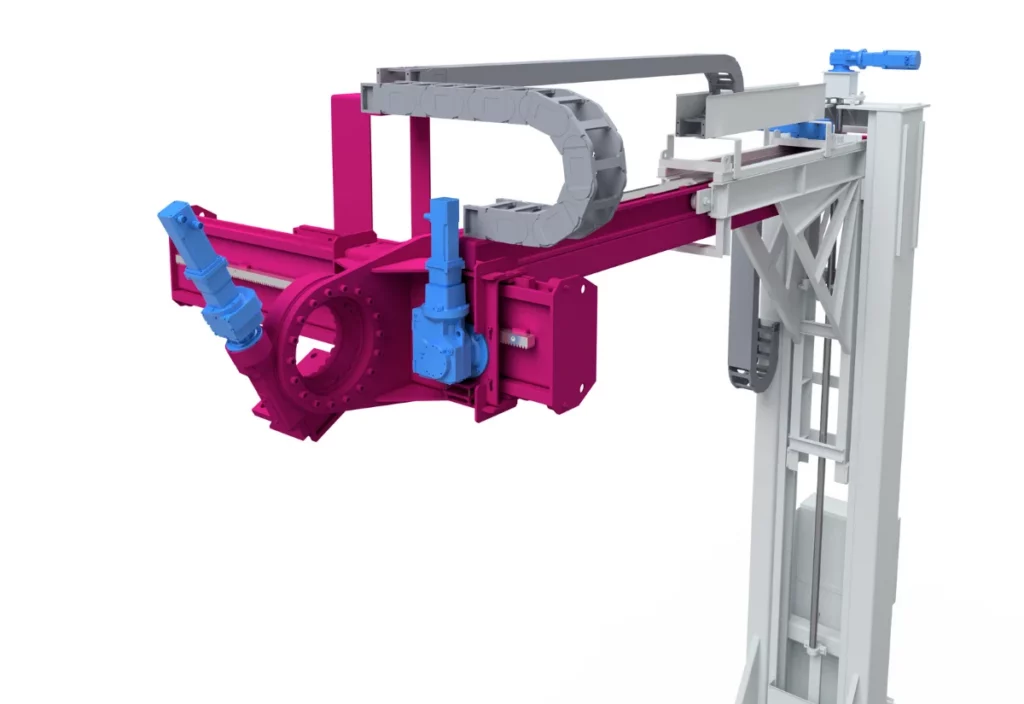 Sonderlösung für variable Rohrdurchmesser ALFATEC Manipulator mit Ausleger und Brenneraufnahme für unterschiedliche Rohrdurchmesser